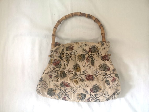 Vintage 50s 60s Hand Bag Canvas Purse Handbag Ret… - image 1