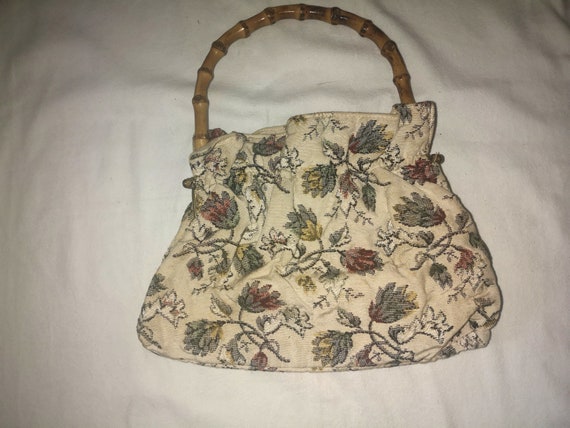 Vintage 50s 60s Hand Bag Canvas Purse Handbag Ret… - image 5