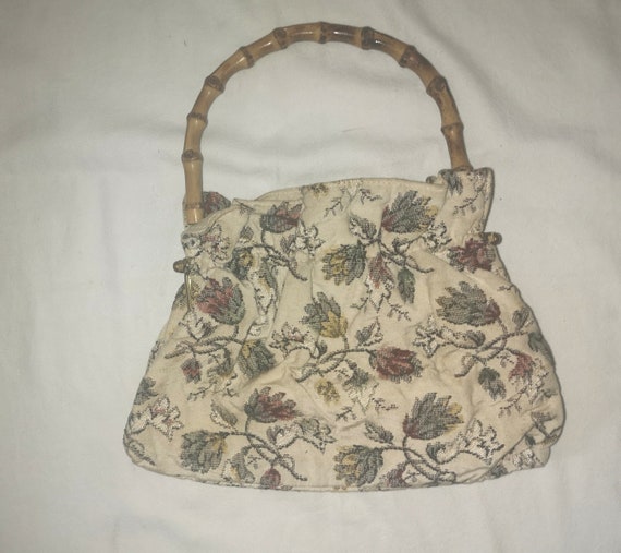 Vintage 50s 60s Hand Bag Canvas Purse Handbag Ret… - image 6