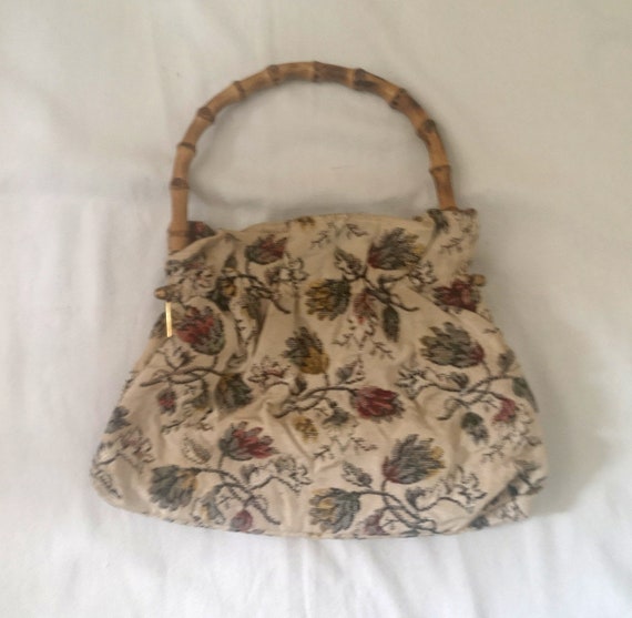 Vintage 50s 60s Hand Bag Canvas Purse Handbag Ret… - image 3