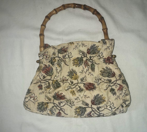 Vintage 50s 60s Hand Bag Canvas Purse Handbag Ret… - image 7