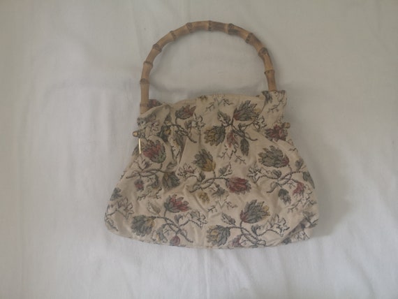 Vintage 50s 60s Hand Bag Canvas Purse Handbag Ret… - image 4