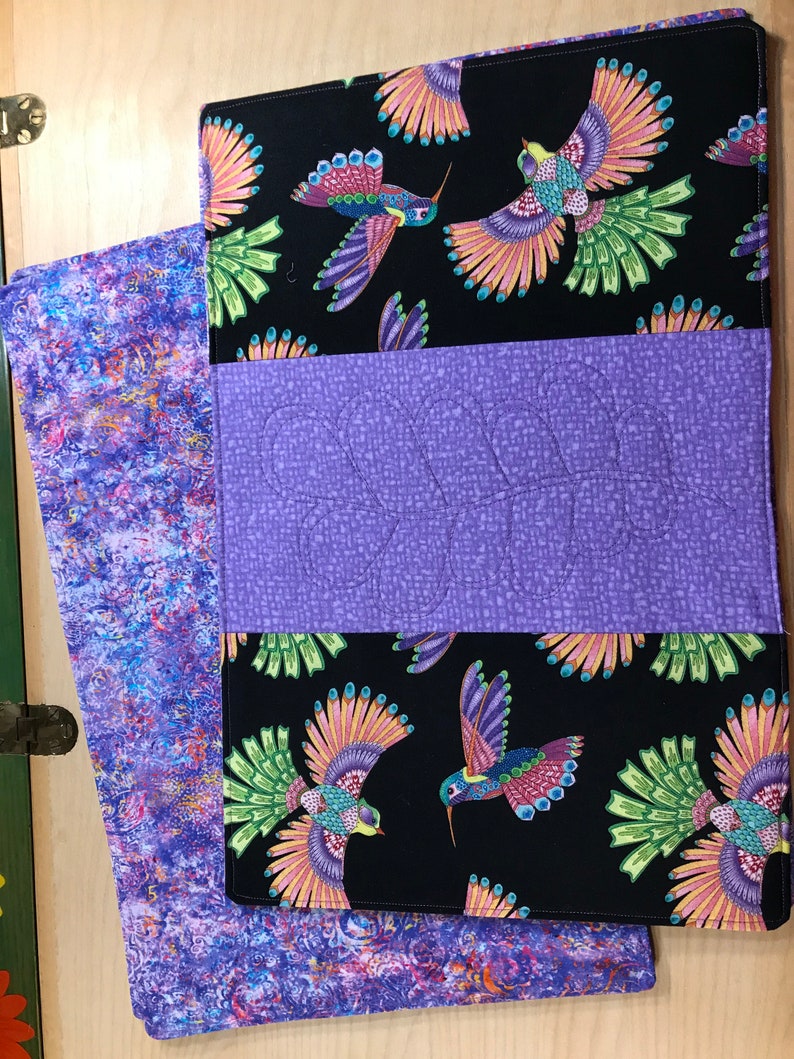 Set of 4 Purple Hummingbirds, 100 Cotton, Reversible, Washable and