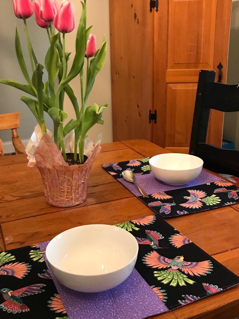 Set of 4 Purple Hummingbirds, 100 Cotton, Reversible, Washable and