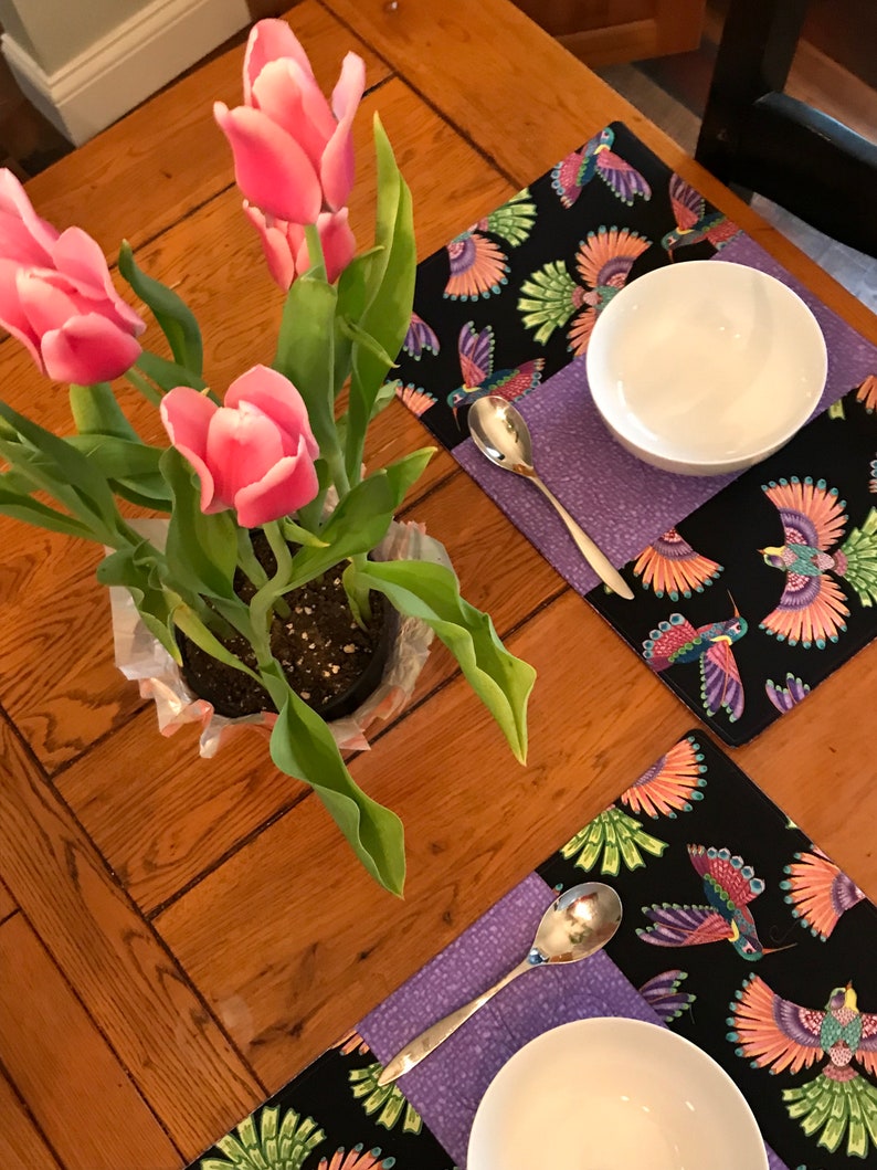 Set of 4 Purple Hummingbirds, 100 Cotton, Reversible, Washable and