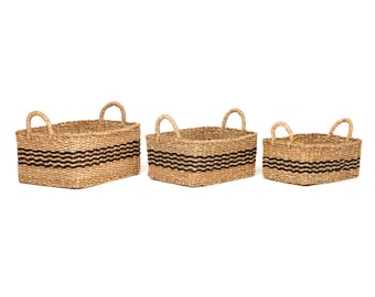 Palash (Set Of 3) Handmade Seagrass & Jute Basket Planter Storage Natural