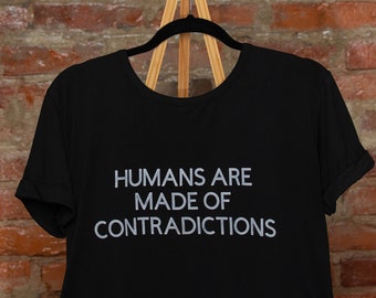 Hand Spray Painted Human Contradictions Custom T-Shirt, Street Art TShirt, Stencil Art, Handpainted TShirt, Humanist Tee, Human Rights Shirt