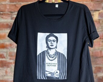 Hand Spray Painted Frida Kahlo, People Have The Power Custom T-Shirt, Street Art Stencil, Handpainted TShirt, Artist Gift, Feminist Shirt