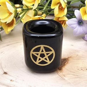 Black Ceramic Chime Candle Holder with Gold Pentagram: For .5 inch Diameter Candles