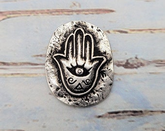 Pewter Hamsa Hand Pocket Stone / Hamsa Protection Pocket Charm / Pewter Hamsa Hand Charm