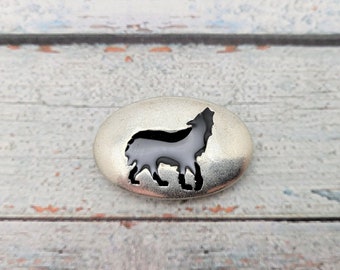 Wolf Mystical Pewter Pocket Stone / Pocket Charm for Independance, Freedom, Loyalty / Pocket Token / Witch Charm / Worry Stone / Talisman