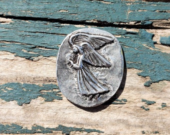 Angel Pocket Stone, Angelic Protection Pocket Charm, Pewter Charm, Protection and Good Luck Token