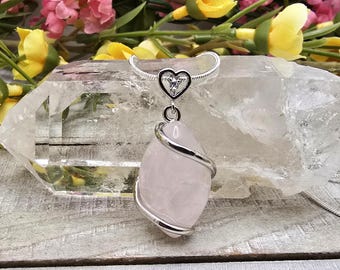 Natural Rose Quartz Marquise Pendant Necklace: 925 Sterling Silver Chain, Healing Jewelry