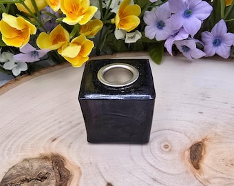 Black Glazed Glass Chime Candle Holder: For .5 inch Diameter Candles, Ritual Spell Altar