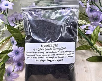 Black Incense Sand: 4 oz Burning Base for Charcoal, Resins, Smudges