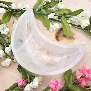 3.5 to 4 inch Selenite Crescent Moon Charging Bowl: Crystal Cleansing Altar Decor