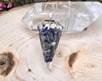Natural Lapis Lazuli Orgonite Pendulum Necklace: 925 Sterling Silver Chain, Divination Tool