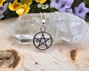 Small Pentagram Pendant Necklace: 925 Sterling Silver Chain, Protection Amulet