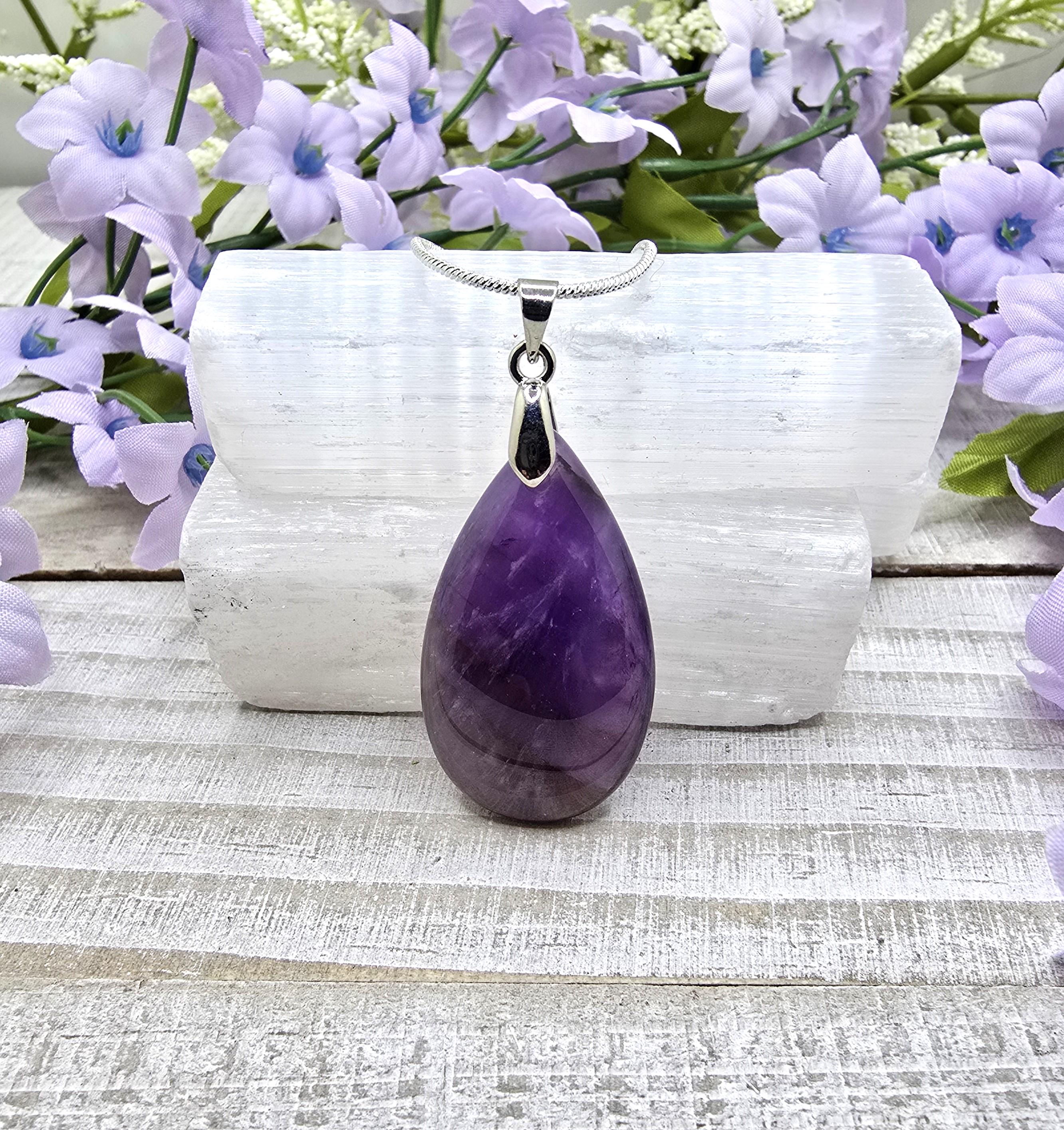Ciondolo In Ametista Naturale Lacrima Perle Rotonde Viola 18'' Argento