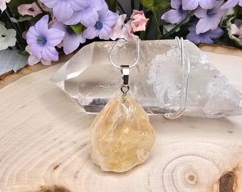 Raw Citrine Pendant Necklace: 925 Sterling Silver Chain, Healing Crystal