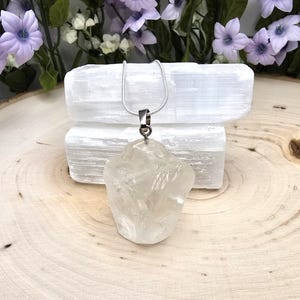 1.25 in x 1 in, Natural Raw Clear Quartz Pendant Necklace with 925 Sterling Silver Chain / Crystal Quartz Nugget Pendant Necklace / Healing