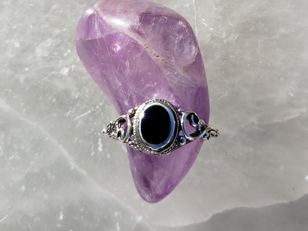 Sz 5,6,7,8,9,10 925 Sterling Silver Ring With Genuine Black Agate ...