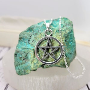 Small Tibetan Pentagram Pendant with 16 in or 18 in 925 Sterling Silver Necklace / Pentacle Necklace / Protection Necklace