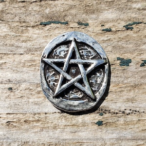 Lead Free Pewter Pentagram Pocket Stone: Witch Altar Supplies, Gift