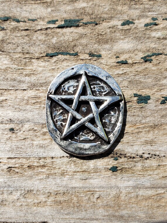 Lead Free Pewter Pentagram Pocket Stone: Witch Altar Supplies, Gift