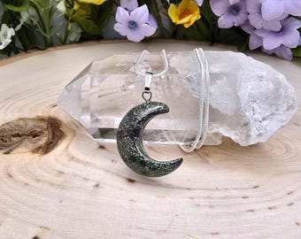 Dragon Blood Jasper Crescent Moon Pendant Necklace: 925 Sterling Silver Chain / Dragon Stone Necklace