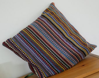 Crocheted multicolour Cushion in 100% cotton