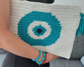 Evil Eye Crochet Bag Pattern,PDF,Summer Clutch bag,Crochet accessories,Crochet gift idea,Women bag pattern,Crochet clutch,Gift for her