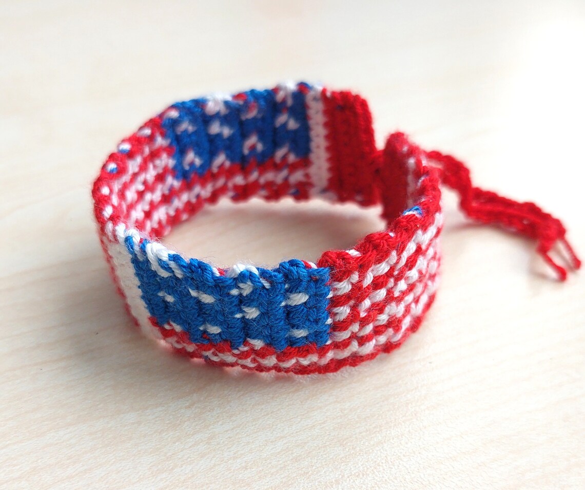 Crochet American Flag Bracelet Pattern USA Bracelet PDF Etsy