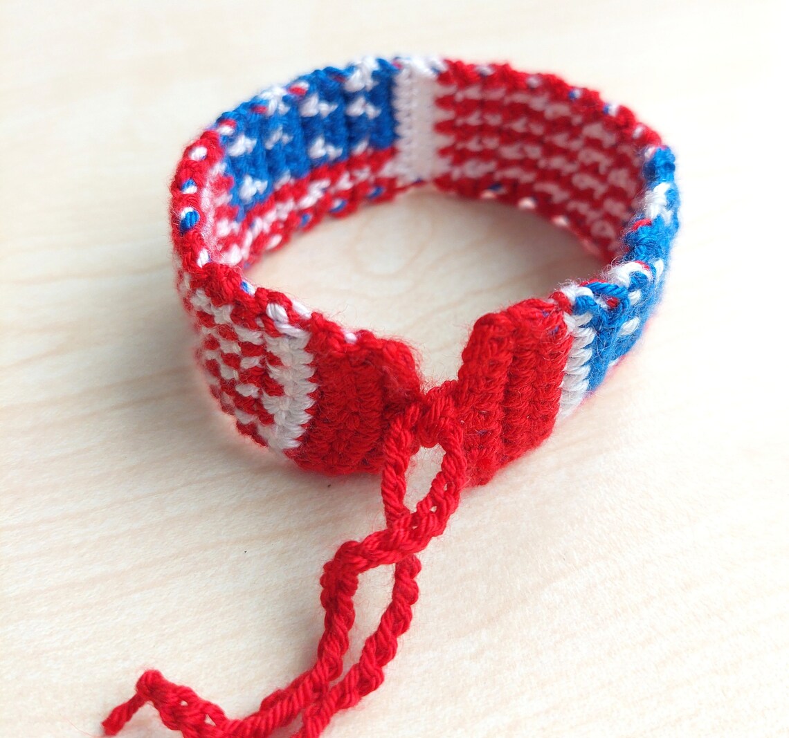 Crochet American Flag Bracelet Pattern USA Bracelet PDF Etsy