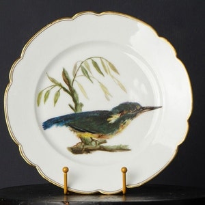 Antique French Hand painted Kingfisher Porcelain Plate, C. 1870