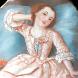 Porträt einer Jungen Frau im Rosa Kleid, Original Antike Zeichnung, 19th Century Bild 7