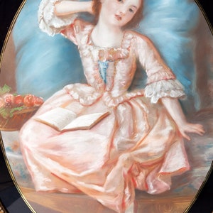 Porträt einer Jungen Frau im Rosa Kleid, Original Antike Zeichnung, 19th Century Bild 2