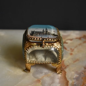 Antique French Gilt Brass And Cut Glass Souvenir Jewellery Casket, 19th Century