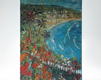 Großes impressionistisches Seelandschaftsgemälde der Côte d'Azur, Originalgemälde, 1960er Jahre