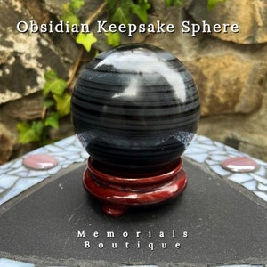 Esfera de obsidiana conmemorativa, urnas de cremación, urna única para cenizas, cristal natural, urna negra, urna para mamá, hecha a mano, pieza única, especial