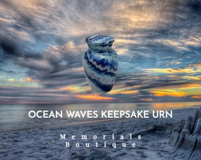 Ocean Waves Tie Dye Keepsake Urn, Blue Mini Urn, Tiny Cremation Urns, Beach Theme Urn, Small