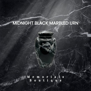 Black Marble Cremation Urn – Adult Size Onyx Funeral Urn for Human Ashes, Modern Burial Urn