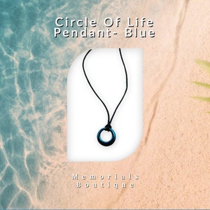 Blue Cremation Urn Pendant Necklace – Memorial Jewelry Keepsake for Human Ashes, Circle of Life Charm