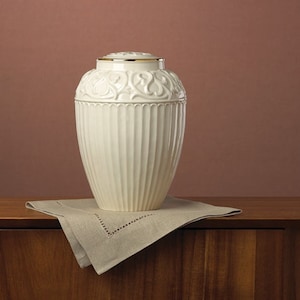 Genuine Lenox Porcelain Cremation Urn – Full-Size White Vintage-Style Adult Urn for Human Ashes