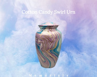 Full-Size Adult Cremation Urn – Hand-Painted Purple and Blue Tie-Dye Cotton Candy Design