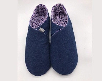 Eco slippers, denim with circle print