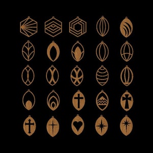 デザイン #226-250 イヤリング | ネックレス | ペンダント | チャーム | ジュエリー カットファイル (GLOWFORGE / CNC / LASER 用) .dxf .svg .eps .jpg .pdf .png