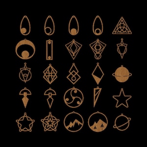 デザイン #326-350 イヤリング | ネックレス | ペンダント | チャーム | ジュエリー カットファイル (GLOWFORGE / CNC / LASER 用) .dxf .svg .eps .jpg .pdf .png