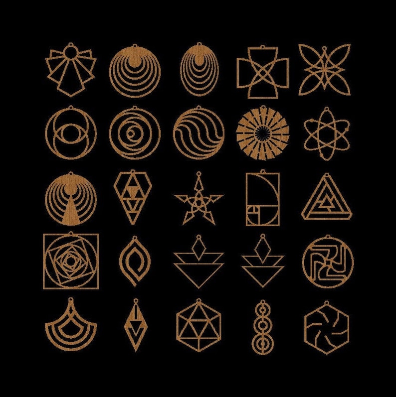 Jewelry Cut Files for GLOWFORGE CNC LASER .dxf .svg .eps .jpg .pdf .png Design #176-200 Earrings Necklace Pendant Charm