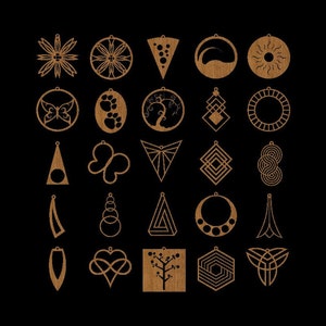 デザイン #051-075 イヤリング | ネックレス | ペンダント | チャーム | ジュエリー カットファイル GLOWFORGE / CNC / LASER 用 .dxf .svg .eps .jpg .pdf .png